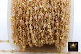 22 k Gold Natural Sunstone Chain, Unfinished 4 mm Gold Pyrite Beaded Wire Wrapped by the Foot Diamond Cut Gemstone
