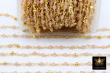 22 k Gold Natural Sunstone Chain, Unfinished 4 mm Gold Pyrite Beaded Wire Wrapped by the Foot Diamond Cut Gemstone