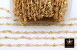 22 k Gold Natural Sunstone Rosary Chain, Unfinished 4 mm Gold Pyrite Beaded Wire Wrapped by the Foot Diamond Cut Gemstone