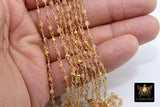 22 k Gold Natural Sunstone Chain, Unfinished 4 mm Gold Pyrite Beaded Wire Wrapped by the Foot Diamond Cut Gemstone