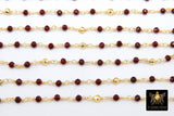 22 k Gold Ruby Rosary Chain, 4 mm Gold Pyrite Chain CH #449, Beaded Wire Wrap