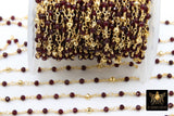 22 k Gold Ruby Rosary Chain, 4 mm Gold Pyrite Chain CH #449, Beaded Wire Wrap