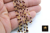 22 k Gold Ruby Rosary Chain, 4 mm Gold Pyrite Chain CH #449, Beaded Wire Wrap
