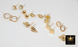 Post Stud Earring Findings, 4 Pc Gold Plated Round, Hearts