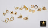 Post Stud Earring Findings, 4 Pc Gold Plated Round, Hearts