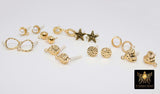 Post Stud Earring Findings, 4 Pc Gold Plated Round, Hearts