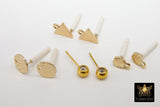 Post Stud Earring Findings, 4 Pc Gold Plated Round, Hearts