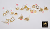 Post Stud Earring Findings, 4 Pc Gold Plated Round, Hearts