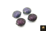 CZ Micro Pave Colored Spacer Beads, 14 mm Oval Egg Cubic Zirconia Flat Beads AG #380, Pink Clear Purple Blue Green
