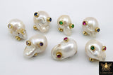 Genuine Pearl Beads, CZ Pave Baroque Pearl Beads, Round Oval CZ Charms for Bracelets Necklace Jewelry