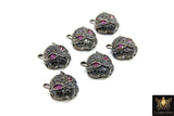 CZ Micro Pave Panther Head Bead Charm: Black Pave, Pink Eyes