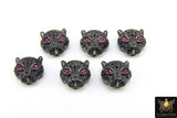 CZ Micro Pave Panther Head Bead Charm: Black Pave, Pink Eyes