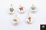 CZ Micro Pave Pearl Charms, Colorful Freshwater Pearls Cross, AG 923