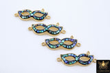 CZ Micro Pave Mardi Gras Connector, Gold Black Masquerade Shell New Orleans Mask Charms # 408, Necklace