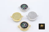 CZ Micro Pave Compass Connectors, Gold Charms for Bracelets # 932, Silver Direction His/Her Jewelry