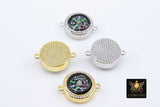 CZ Micro Pave Compass Connectors, Gold Charms for Bracelets, Silver Direction His/Her Jewelry