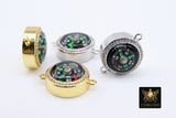CZ Micro Pave Compass Connectors, Gold Charms for Bracelets # 932, Silver Direction His/Her Jewelry
