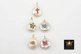 CZ Micro Pave Pearl Charms, AG 931, Freshwater Pearls with Cross