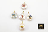 CZ Micro Pave Pearl Charms, Colorful Freshwater Pearls Cross, AG 923