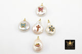CZ Micro Pave Pearl Charms, Colorful Freshwater Pearls Cross, AG 923