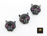 CZ Micro Pave Panther Head Bead Charm: Black Pave, Pink Eyes