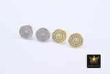 925 Silver Sterling Stud, 10 mm Cubic Zircons Disc Earrings #2554 , Gold Over 925 Sterling Silver Post