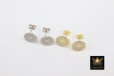 925 Silver Sterling Stud, 10 mm Cubic Zircons Disc Earrings #2554 , Gold Over 925 Sterling Silver Post