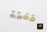 925 Silver Sterling Stud, 10 mm Cubic Zircons Disc Earrings #2554 , Gold Over 925 Sterling Silver Post