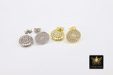 925 Silver Sterling Stud, 10 mm Cubic Zircons Disc Earrings #2554 , Gold Over 925 Sterling Silver Post