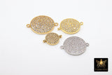 CZ Micro Pave Round Disc Pendant, 18 k Gold 10 mm Connectors Circle, Silver Clear Cubic Zirconia Earring Components