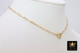 14 K Gold Toggle Double Wrap Necklace, Large Rectangle Drawn Chain with Lobster Clasp, Toggle