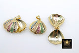 CZ Micro Pave Seashell, Gold Rainbow Scallop Oyster Pendant, Beach Shell Bead