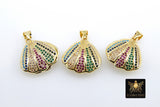 CZ Micro Pave Seashell, Gold Rainbow Scallop Oyster Pendant, Beach Shell Bead