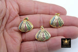 CZ Micro Pave Seashell, Gold Rainbow Scallop Oyster Pendant, Beach Shell Bead