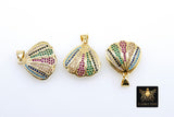 CZ Micro Pave Seashell, Gold Rainbow Scallop Oyster Pendant, Beach Shell Bead