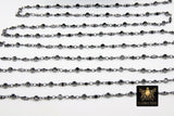 Black Beaded Rosary Chain, Religious Chain for Jewelry CH #226, Moroccan Metal Satellite Style