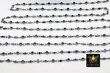 Black Beaded Chain, Religious Chain for Jewelry CH# 226, Moroccan Metal Satellite Style