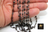 Black Beaded Rosary Chain, Religious Chain for Jewelry CH #226, Moroccan Metal Satellite Style