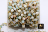 Natural Amazonite Rosary Chain, 4 mm Gold Wire Wrapped CH #354, Blue Stone Rosary Chain