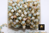 Amazonite Chain, 6 mm Gold Plated Wire Wrapped Chain CH #357, By The Foot
