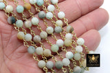 Amazonite Chain, 6 mm Gold Plated Wire Wrapped Chain CH #357, By The Foot