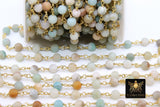 Amazonite Rosary Chain, 6 mm Gold Plated Wire Wrapped Chain CH #357, By The Foot