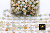 Amazonite Rosary Chain, 6 mm Gold Plated Wire Wrapped Chain CH #357, By The Foot