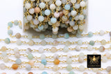 Amazonite Chain, 6 mm Gold Plated Wire Wrapped Chain CH #357, By The Foot