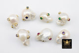 Genuine Pearl Beads, CZ Pave Baroque Pearl Beads, Round Oval CZ Charms for Bracelets Necklace Jewelry