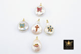 CZ Micro Pave Pearl Charms, Colorful Freshwater Pearls Cross, AG 923