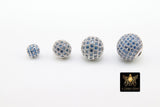 CZ Micro Pave Aquamarine Balls, 2 Pcs Silver 6 mm, 8 mm