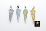 CZ Pave Arrowhead Charm, Blue Turquoise Gold, Silver Boho Triangle Arrow Spike Points #415