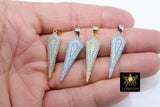 CZ Pave Arrowhead Charm, Blue Turquoise Gold, Silver Boho Triangle Arrow Spike Points #415