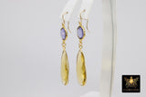 14 K Gold Amethyst Earrings, Citrine, Iolite Gemstones February Birthstone Dangle Ear Wire Hooks